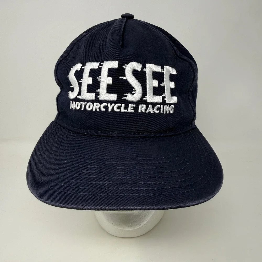 See See Motorcycle Racing Hat Mens Navy Blue Otto Cap 176-1315 Strapback Cotton